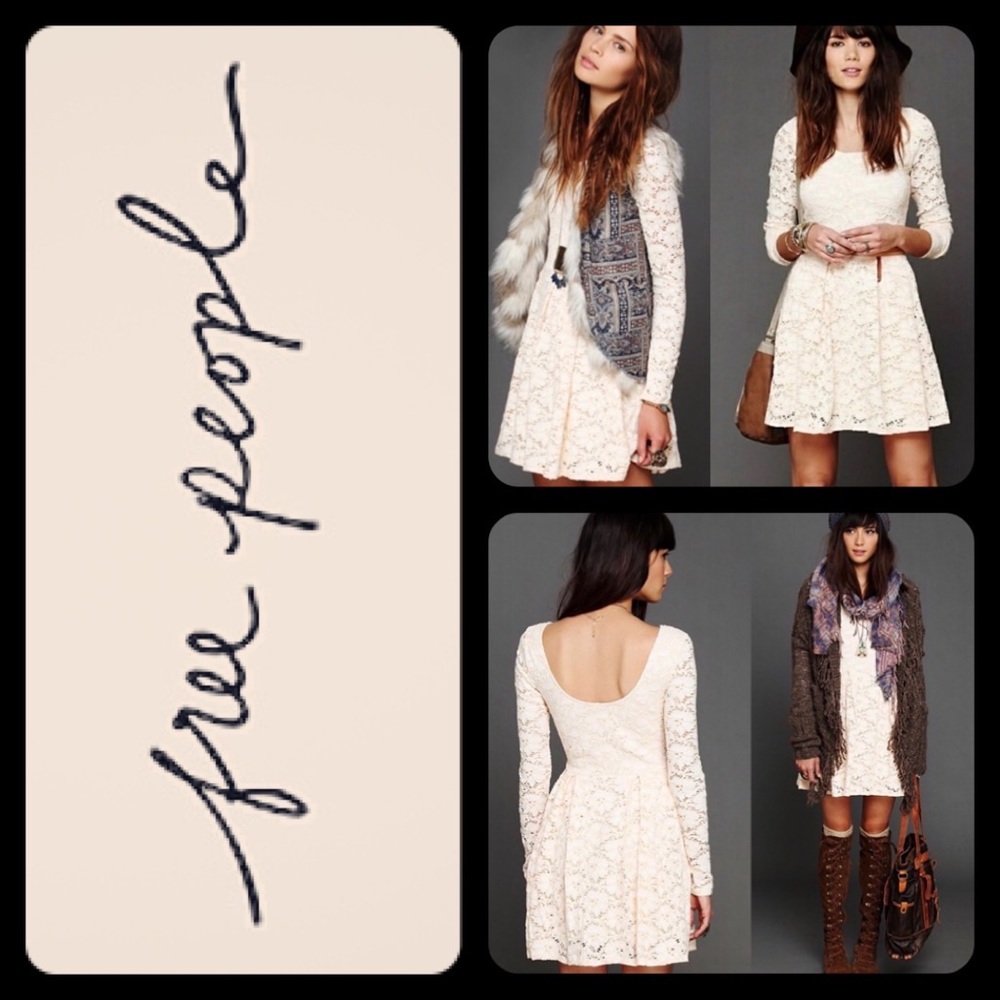 🛹 3/$50 New! FREE PEOPLE Rose Garden Crochet Stretch-Lace Skater Dress-S